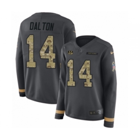 Women's Nike Cincinnati Bengals #14 Andy Dalton Limited Black Salute to Service Therma Long Sleeve NFL Jersey