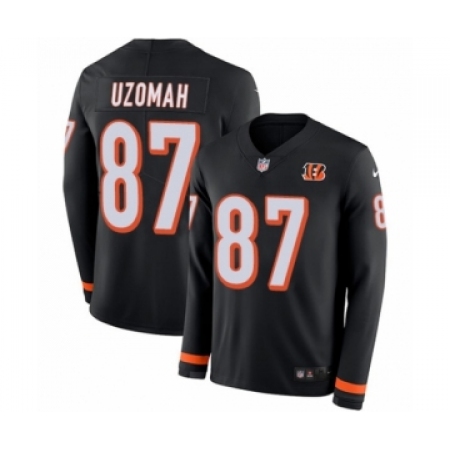 Youth Nike Cincinnati Bengals #87 C.J. Uzomah Limited Black Therma Long Sleeve NFL Jersey