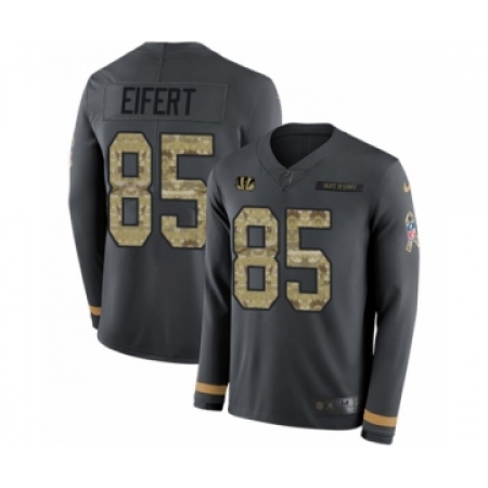 Youth Nike Cincinnati Bengals #85 Tyler Eifert Limited Black Salute to Service Therma Long Sleeve NFL Jersey