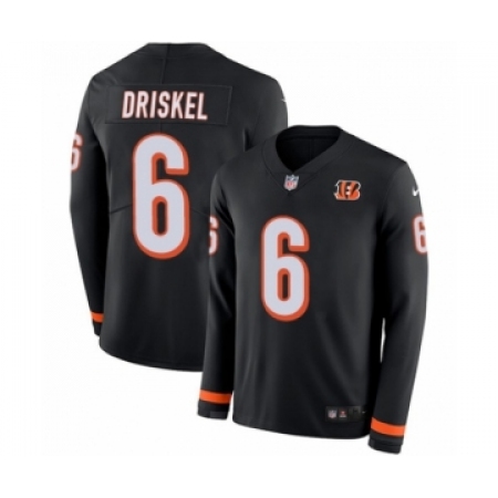 Youth Nike Cincinnati Bengals #6 Jeff Driskel Limited Black Therma Long Sleeve NFL Jersey