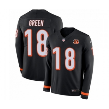 Youth Nike Cincinnati Bengals #18 A.J. Green Limited Black Therma Long Sleeve NFL Jersey