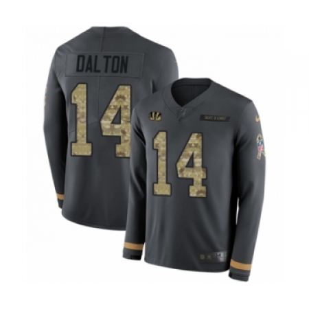 Youth Nike Cincinnati Bengals #14 Andy Dalton Limited Black Salute to Service Therma Long Sleeve NFL Jersey