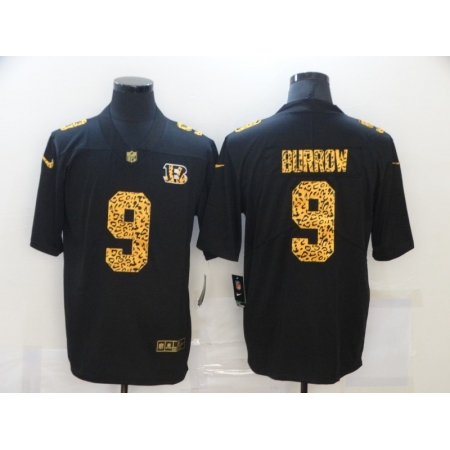 Men's Cincinnati Bengals #9 Joe Burrow Black Nike Leopard Print Limited Jersey