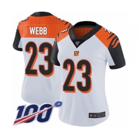 Women's Cincinnati Bengals #23 B.W. Webb White Vapor Untouchable Limited Player 100th Season Football Jersey