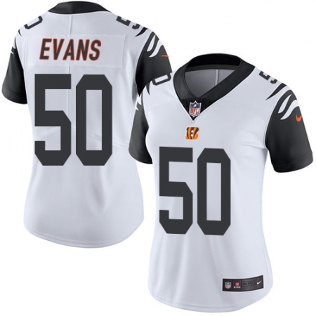 Women's Nike Cincinnati Bengals #50 Jordan Evans Limited White Rush Vapor Untouchable NFL Jersey