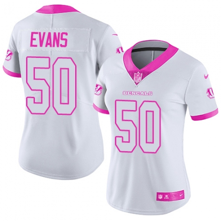 Women's Nike Cincinnati Bengals #50 Jordan Evans Limited White Pink Rush Fashion NFL Jersey