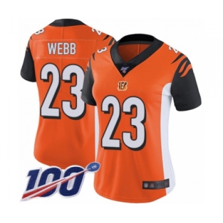 Women's Cincinnati Bengals #23 B.W. Webb Orange Alternate Vapor Untouchable Limited Player 100th Season Football Jersey