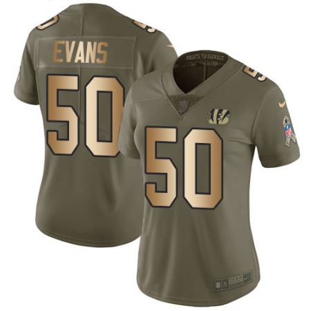 Women's Nike Cincinnati Bengals #50 Jordan Evans Limited Olive Gold 2017 Salute to Service NFL Jersey