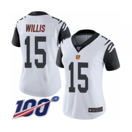 Women's Cincinnati Bengals #15 Damion Willis Limited White Rush Vapor Untouchable 100th Season Football Jersey