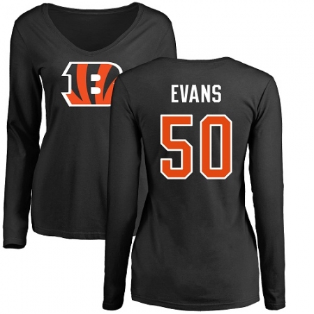 NFL Women's Nike Cincinnati Bengals #50 Jordan Evans Black Name & Number Logo Long Sleeve T-Shirt