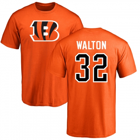 NFL Nike Cincinnati Bengals #32 Mark Walton Orange Name & Number Logo T-Shirt