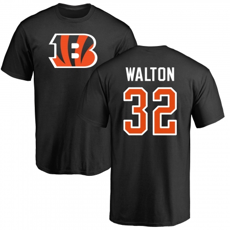 NFL Nike Cincinnati Bengals #32 Mark Walton Black Name & Number Logo T-Shirt