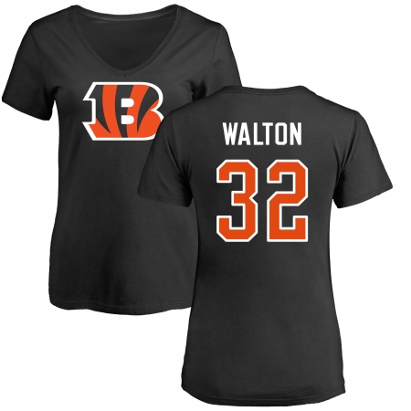 NFL Women's Nike Cincinnati Bengals #32 Mark Walton Black Name & Number Logo T-Shirt