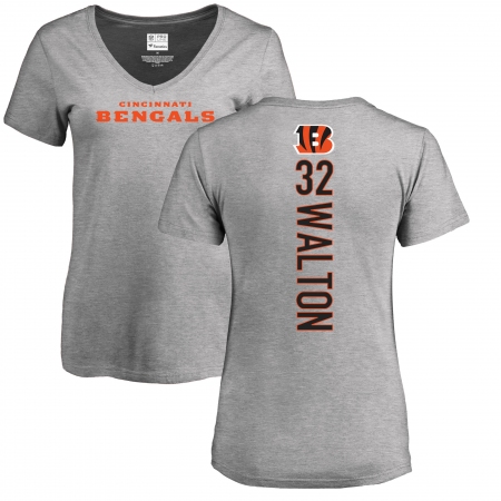 NFL Women's Nike Cincinnati Bengals #32 Mark Walton Ash Backer V-Neck T-Shirt