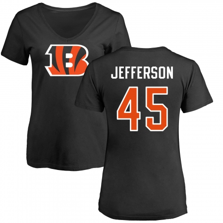 NFL Women's Nike Cincinnati Bengals #45 Malik Jefferson Black Name & Number Logo T-Shirt
