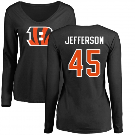 NFL Women's Nike Cincinnati Bengals #45 Malik Jefferson Black Name & Number Logo Long Sleeve T-Shirt