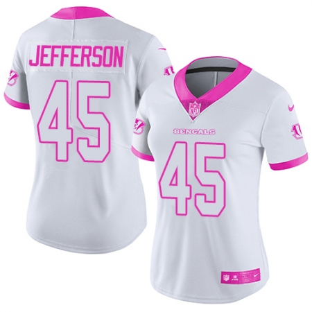 Women's Nike Cincinnati Bengals #45 Malik Jefferson Limited White Pink Rush Fashion NFL Jersey