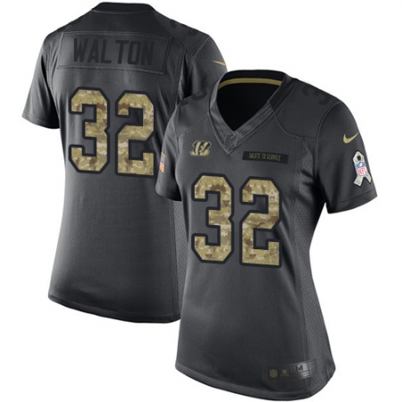 Women's Nike Cincinnati Bengals #32 Mark Walton Limited Black 2016 Salute to Service NFL Jersey