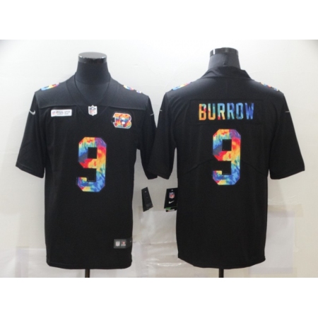 Men's Cincinnati Bengals #9 Joe Burrow Rainbow Version Nike Limited Jersey
