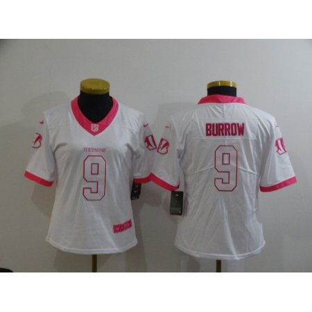 Women's Nike Cincinnati Bengals #9 Joe Burrow Color Rush Limited White Jersey