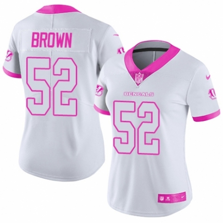 Women's Nike Cincinnati Bengals #52 Preston Brown Limited White/Pink Rush Fashion NFL Jersey