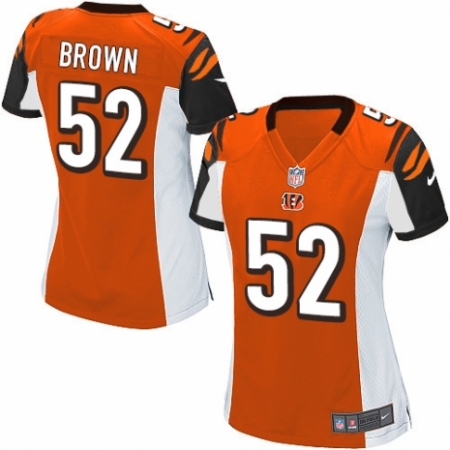 Women's Nike Cincinnati Bengals #52 Preston Brown Game Orange Alternate NFL Jersey