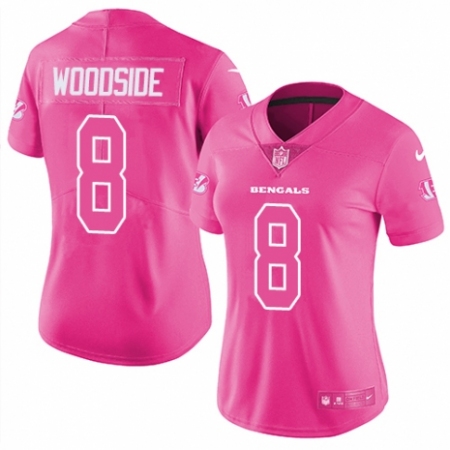 Women's Nike Cincinnati Bengals #8 Logan Woodside Limited Pink Rush Fashion NFL Jersey