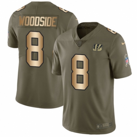 Youth Nike Cincinnati Bengals #8 Logan Woodside Limited Olive/Gold 2017 Salute to Service NFL Jersey