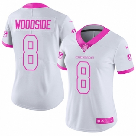 Women's Nike Cincinnati Bengals #8 Logan Woodside Limited White/Pink Rush Fashion NFL Jersey