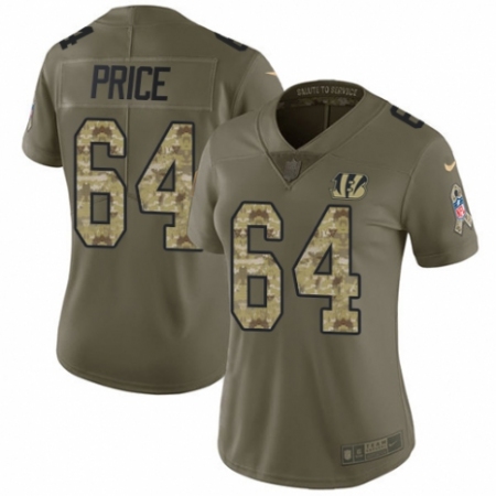 Women's Nike Cincinnati Bengals #64 Billy Price Limited Olive Camo 2017 Salute to Service NFL Jersey