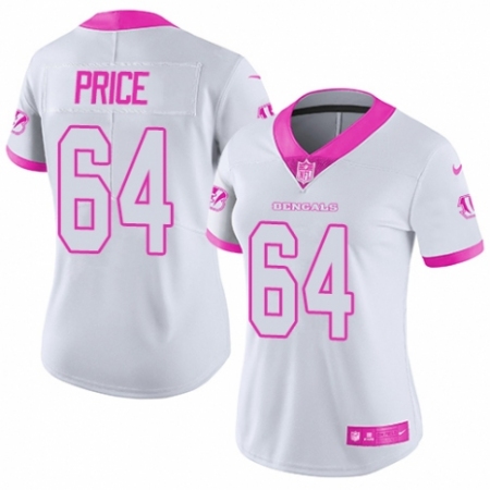 Women's Nike Cincinnati Bengals #64 Billy Price Limited White Pink Rush Fashion NFL Jersey