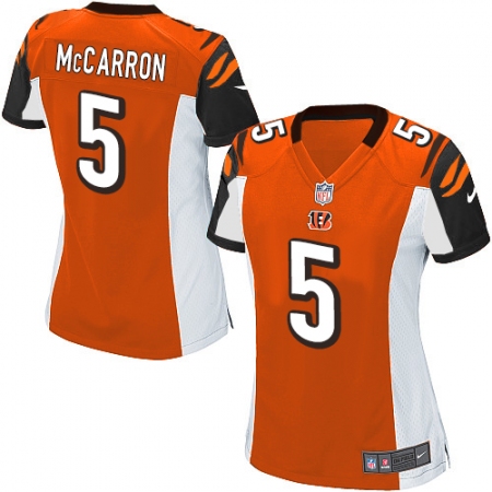 Women's Nike Cincinnati Bengals #5 AJ McCarron Game Orange Alternate NFL Jersey