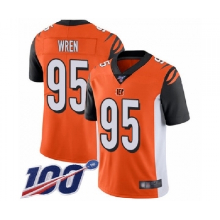 Men's Cincinnati Bengals #95 Renell Wren Orange Alternate Vapor Untouchable Limited Player 100th Season Football Jersey