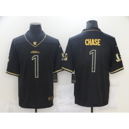 Men's Cincinnati Bengals #1 Ja'Marr Chase Nike Black Gold 2021 NFL Draft First Round Pick Limited Jersey