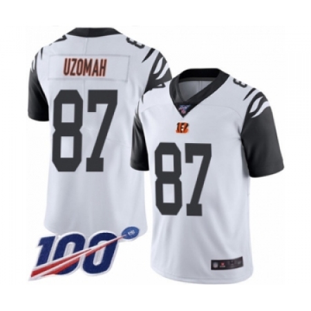 Men's Cincinnati Bengals #87 C.J. Uzomah Limited White Rush Vapor Untouchable 100th Season Football Jersey