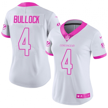 Women's Nike Cincinnati Bengals #4 Randy Bullock Limited White/Pink Rush Fashion NFL Jersey
