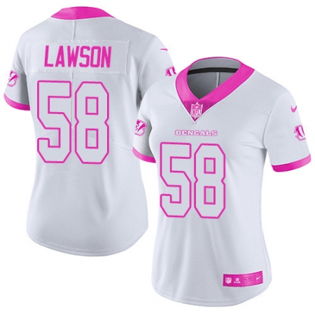 Women's Nike Cincinnati Bengals #58 Carl Lawson Limited White/Pink Rush Fashion NFL Jersey