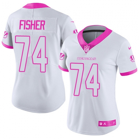 Women's Nike Cincinnati Bengals #74 Jake Fisher Limited White/Pink Rush Fashion NFL Jersey