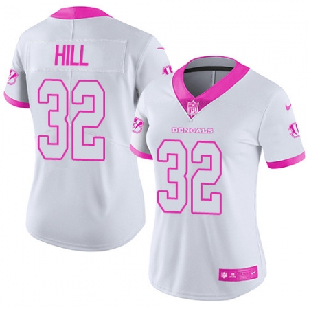 Women's Nike Cincinnati Bengals #32 Jeremy Hill Limited White/Pink Rush Fashion NFL Jersey