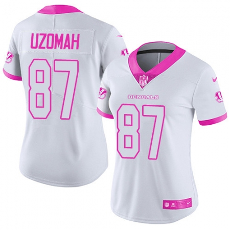 Women's Nike Cincinnati Bengals #87 C.J. Uzomah Limited White/Pink Rush Fashion NFL Jersey