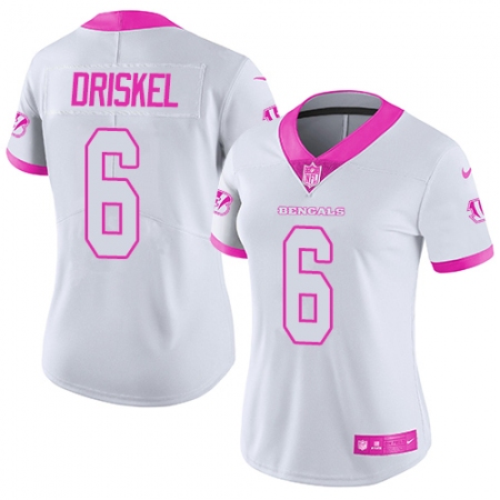 Women's Nike Cincinnati Bengals #6 Jeff Driskel Limited White/Pink Rush Fashion NFL Jersey