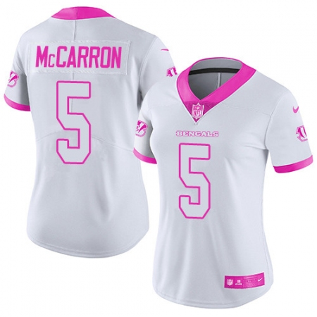 Women's Nike Cincinnati Bengals #5 AJ McCarron Limited White/Pink Rush Fashion NFL Jersey