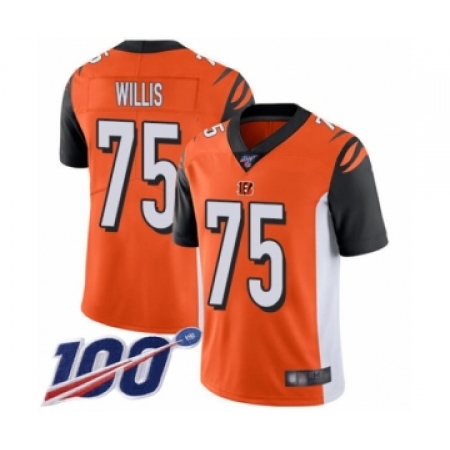 Men's Cincinnati Bengals #75 Jordan Willis Orange Alternate Vapor Untouchable Limited Player 100th Season Football Jersey