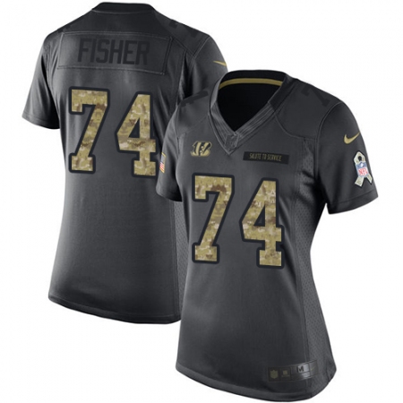 Women's Nike Cincinnati Bengals #74 Jake Fisher Limited Black 2016 Salute to Service NFL Jersey