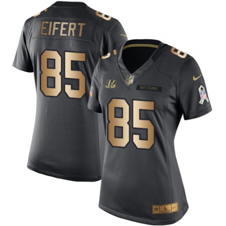 Women's Nike Cincinnati Bengals #85 Tyler Eifert Limited Black/Gold Salute to Service NFL Jersey