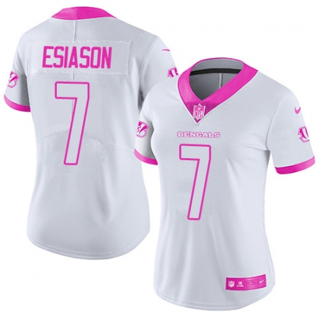 Women's Nike Cincinnati Bengals #7 Boomer Esiason Limited White/Pink Rush Fashion NFL Jersey