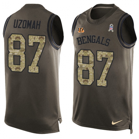 Men's Nike Cincinnati Bengals #87 C.J. Uzomah Limited Green Salute to Service Tank Top NFL Jersey