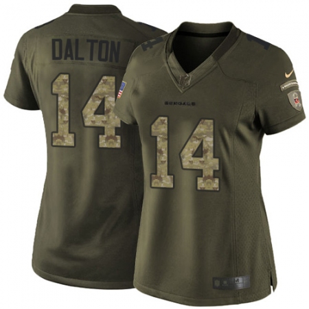 Women's Nike Cincinnati Bengals #14 Andy Dalton Elite Green Salute to Service NFL Jersey