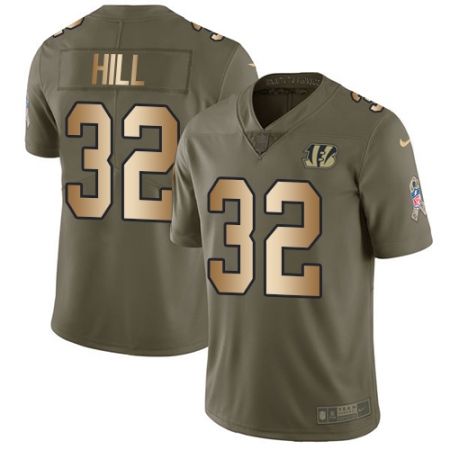 Men's Nike Cincinnati Bengals #32 Jeremy Hill Limited Olive/Gold 2017 Salute to Service NFL Jersey