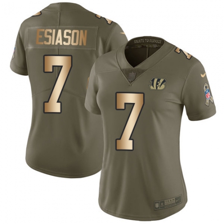 Women's Nike Cincinnati Bengals #7 Boomer Esiason Limited Olive/Gold 2017 Salute to Service NFL Jersey